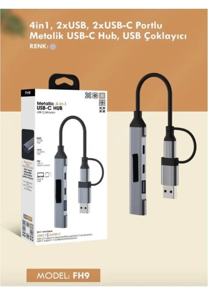 Fh9 4-In-1 Usb-C Hub 2xusb-A, 2xusb-C Çıkışlı Usb-A + C Girişli, Metalik USB Çoklayıcı modelleri