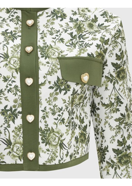 Lalita Yeşil Çiçek Desenli Kadın Ceket