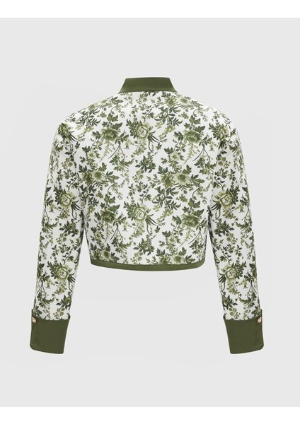 Lalita Yeşil Çiçek Desenli Kadın Ceket
