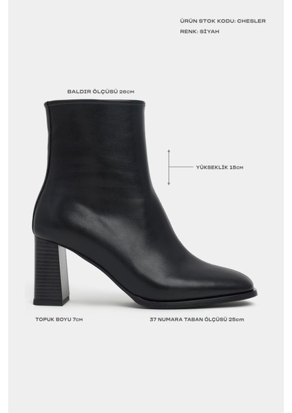 Chester Siyah Mat Fermuarlı Kalın Topuklu Kadın Bot fiyatları