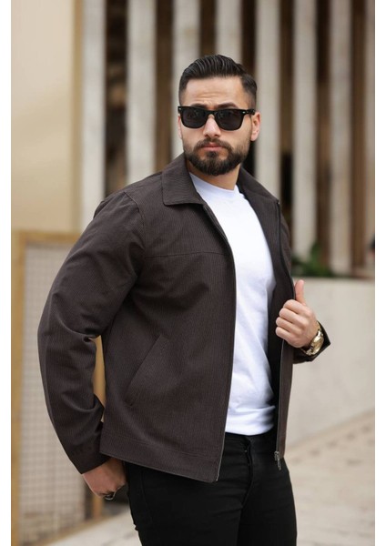 Ince Çizgili Kırışmaz Gofre Kumaş Mevsimlik Ceket