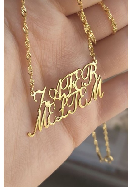 925 Ayar Gümüş 24 Ayar Altın Kaplama 2 Isimli Kolye