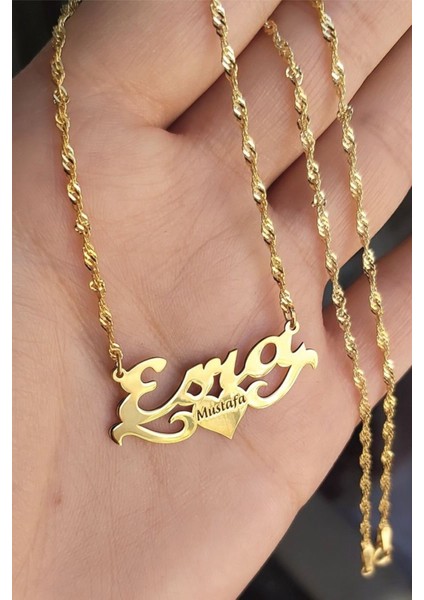 925 Ayar Gümüş 24 Ayar Altın Kaplama Kalpli Isimli Kolye