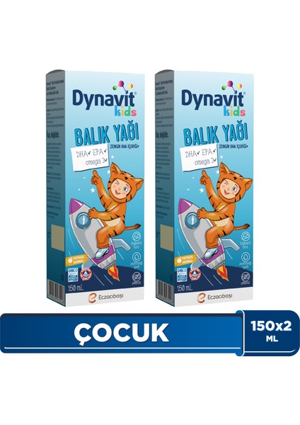 Kids Portakal Aromalı Balık Yağı 150 ml X2 - Çocuklar Için 1300MG Balık Yağı, Omega-3, Epa, Dha