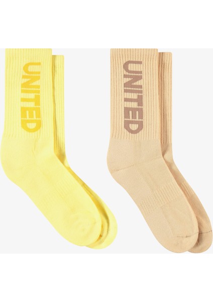Unıted4 Kadın Kahverengi/sarı 2'li Çorap