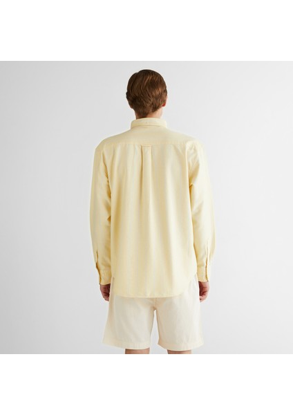 Erkek Sarı Relaxed Fit Düğmeli Yaka Çizgili Gömlek fiyatları