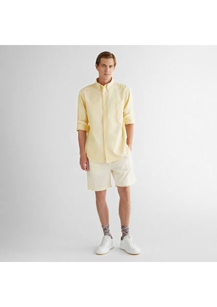 Erkek Sarı Relaxed Fit Düğmeli Yaka Çizgili Gömlek modelleri