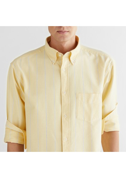 Erkek Sarı Relaxed Fit Düğmeli Yaka Çizgili Gömlek fırsatları