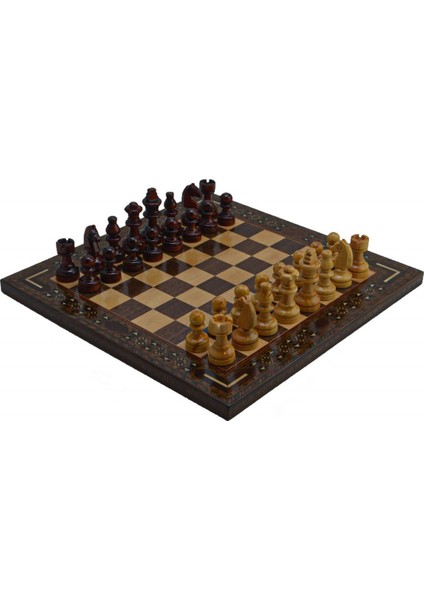 Gifthome Metal Satranç Takımı/Seti; Küçük, Klasik, Şimşir Taş ve Ceviz Düz Masif Satranç Tahtası