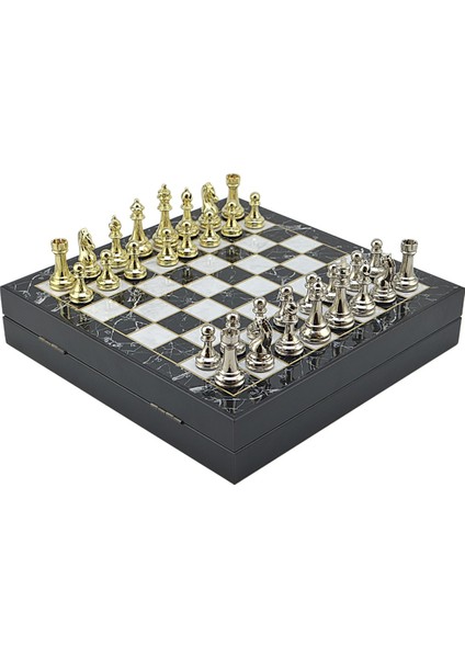 Gifthome Büyük Boy Metal Klasik Satranç Tk. Parlak ve Mermer Desenli Sandıklı Mdf TAHTASI(36X36X6 Cm.) fiyatları