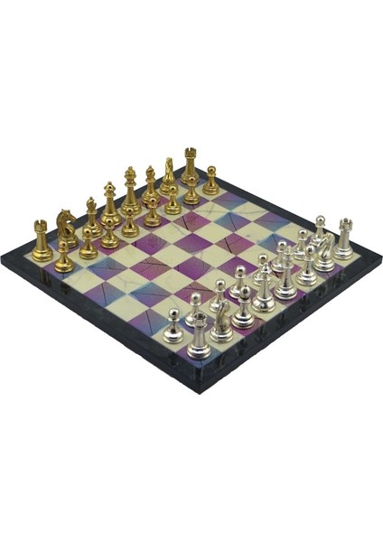 Gifthome Metal Satranç Takımı/Seti;Büyük,Klasik,Parlak Taş ve Bahar Desenli Satranç Tahtası
