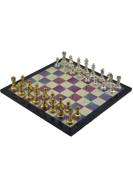 Gifthome Metal Satranç Takımı/Seti;Büyük,Klasik,Parlak Taş ve Bahar Desenli Satranç Tahtası