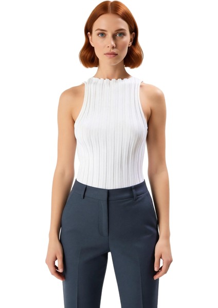 Kadın Triko Kayık Yaka Kolsuz Üst Kaliteli Şık Rahat Modern Zarif Günlük fiyatları