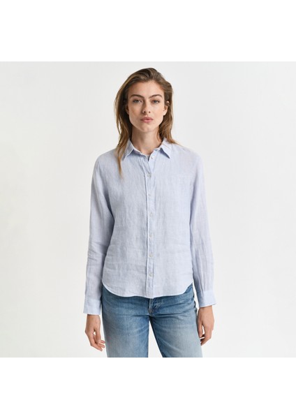 Kadın Mavi Regular Fit Klasik Yaka Gömlek