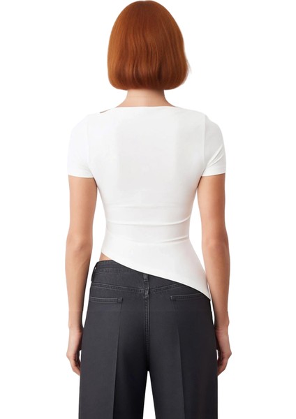 Kadınlar Için Şık Kayık Yaka Esnek Örme Asimetrik Kesim Üst Kaliteli Şık Rahat Modern Zarif modelleri