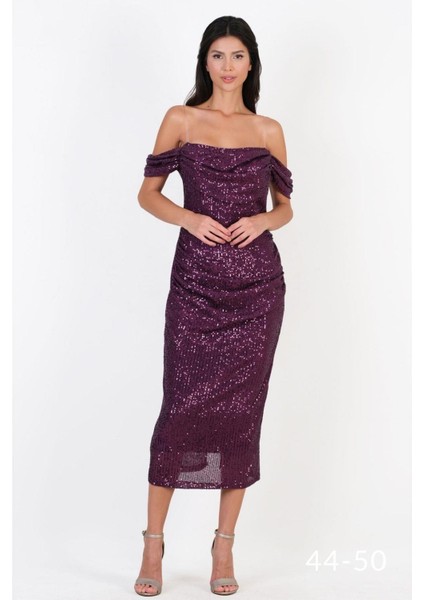 Palmintieri Düşük Kol Straplez Yaka Payetli Kısa Abiye Elbise MOR fırsatları