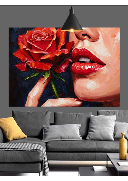 Kırmızı Gül Dudaklar Parlak Dekoratif Kanvas - Mdf Ahşap Tablo fiyatları