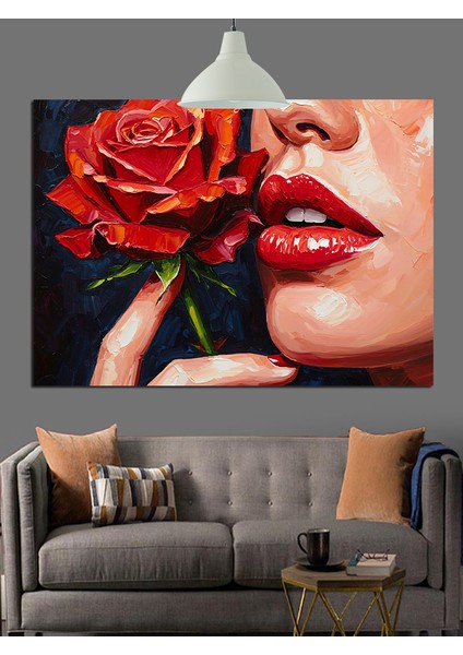 Kırmızı Gül Dudaklar Parlak Dekoratif Kanvas - Mdf Ahşap Tablo modelleri