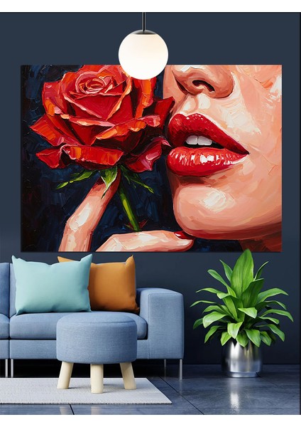 Kırmızı Gül Dudaklar Parlak Dekoratif Kanvas - Mdf Ahşap Tablo indirimleri