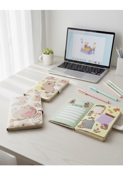 Trend Capybara Temalı Organizer Ajanda Defter Seti - Kapaklı Planlayıcı ve Not Defteri