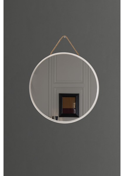 Mirora Yuvarlak Dekoratif Duvar Aynası | Boyalı Ahşap Çerçeveli | 48CM | Beyaz fiyatları