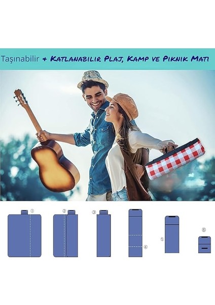 Battaniyesi, Piknik Örtüsü, Isı Izoleli Su Geçirmez Piknik Örtüsü, Taşıma Saplı Plaj Örtüsü 150-200 cm (Beyaz-Kırmızı Kare) fırsatları