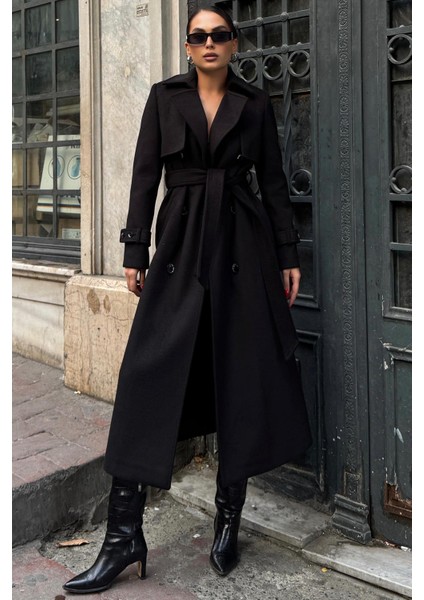 Pelerin Detaylı Kruvaze Kaban Siyah 3091 fiyatları