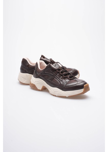 Kadın Sneaker File Baskılı Kalın Tabanlı Kahve Rivex modelleri