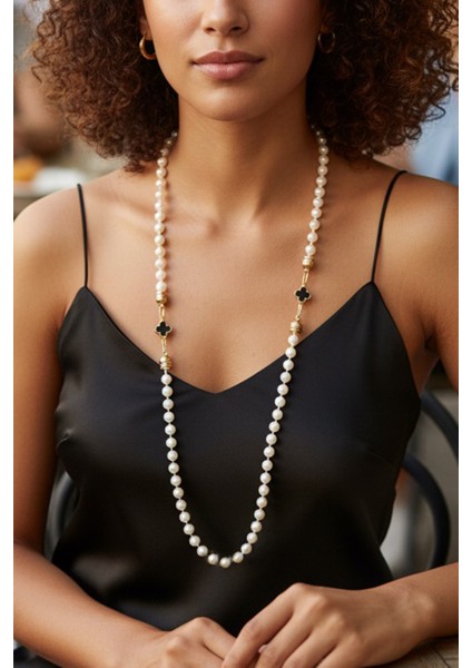 Pınkmark Kadın Gold Siyah Yonca Detaylı Ekru 75CM Uzunluk Inci Kolye PMKLY25517 fırsatları