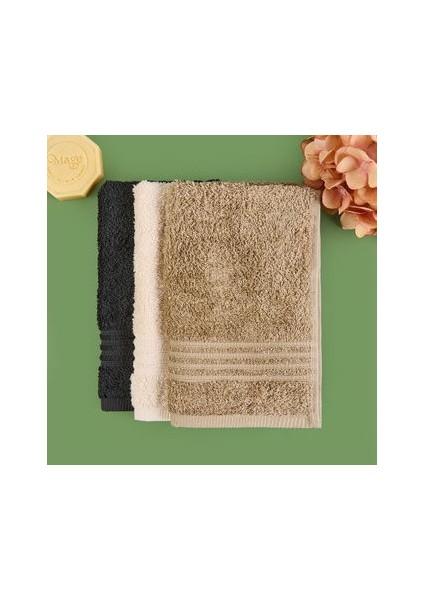 Soft Samantha 3'lü Havlu Seti - Krem / Bej / Antrasit - 30X50 cm