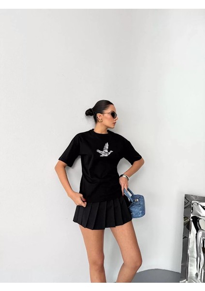 Kısa Kol Baskılı T-Shirt - Siyah fırsatları