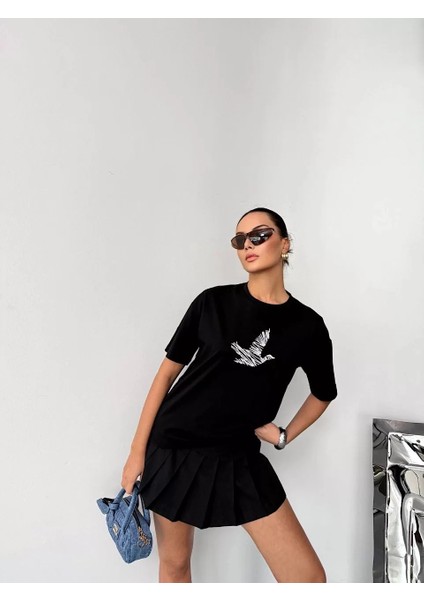 Kısa Kol Baskılı T-Shirt - Siyah indirimleri