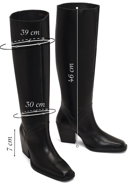 Kadın Siyah Kalın Topuklu Deri Çizme 25WFD141418 fiyatları