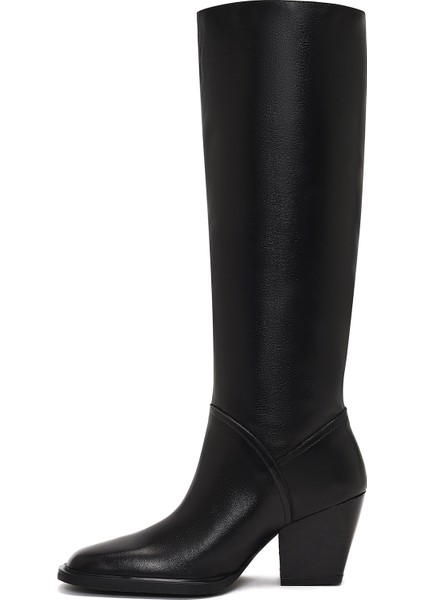 Kadın Siyah Kalın Topuklu Deri Çizme 25WFD141418 fırsatları