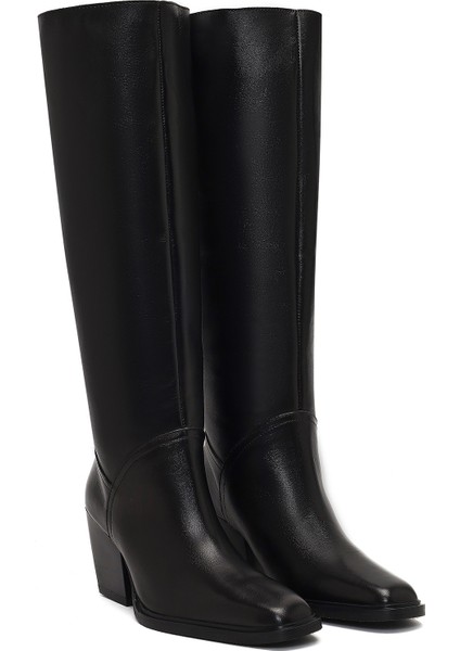 Kadın Siyah Kalın Topuklu Deri Çizme 25WFD141418 indirimleri