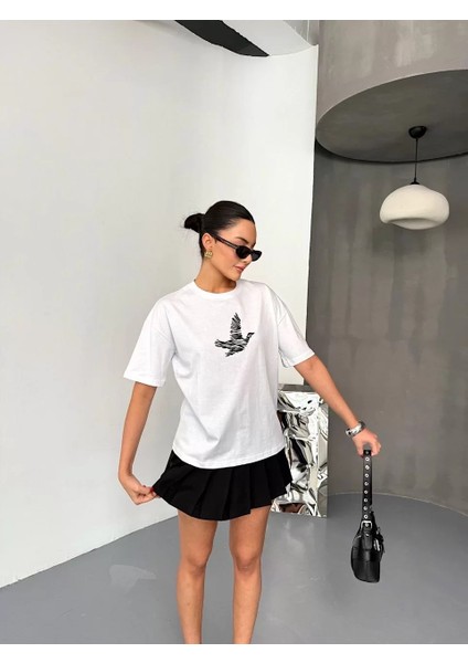 Kısa Kol Baskılı T-Shirt - Beyaz modelleri