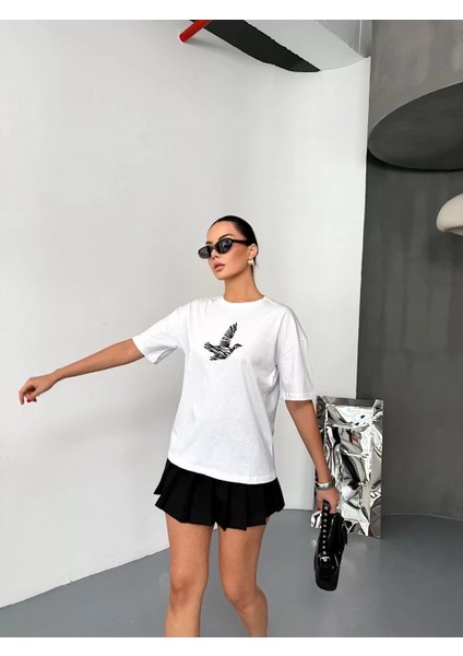 Kısa Kol Baskılı T-Shirt - Beyaz fırsatları