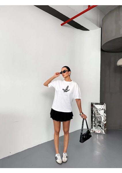Kısa Kol Baskılı T-Shirt - Beyaz indirimleri