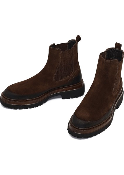 Erkek Kahverengi Kalın Tabanlı Süet Deri Chelsea Bot 25WFD640210 modelleri