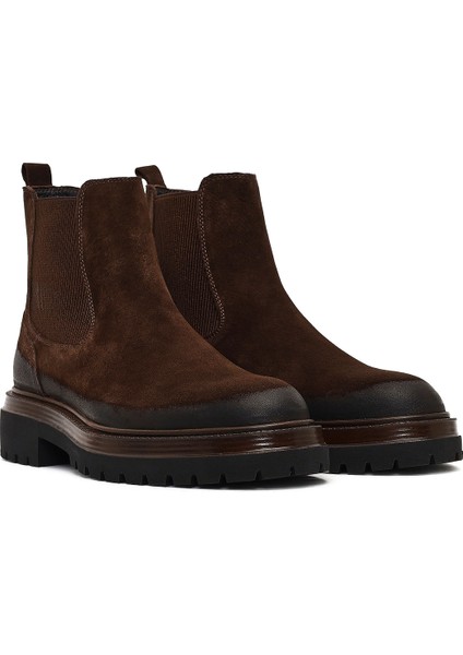 Erkek Kahverengi Kalın Tabanlı Süet Deri Chelsea Bot 25WFD640210 fırsatları
