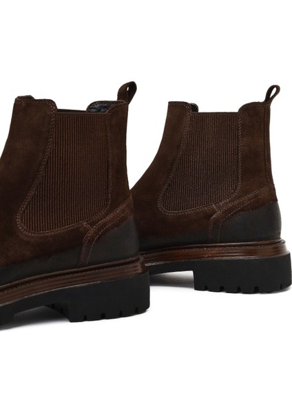 Erkek Kahverengi Kalın Tabanlı Süet Deri Chelsea Bot 25WFD640210