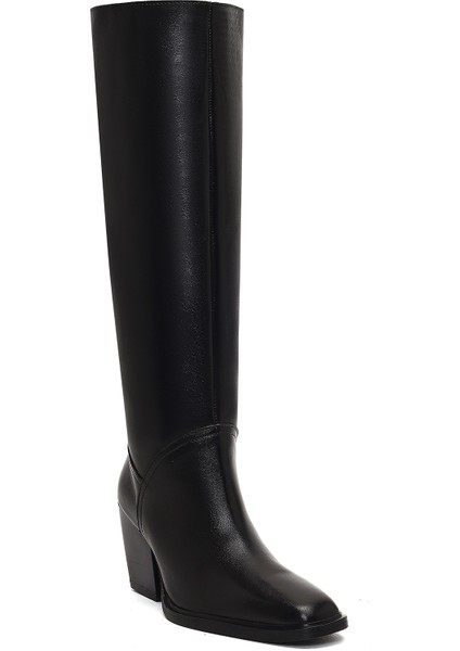 Kadın Siyah Kalın Topuklu Deri Çizme 25WFD141418