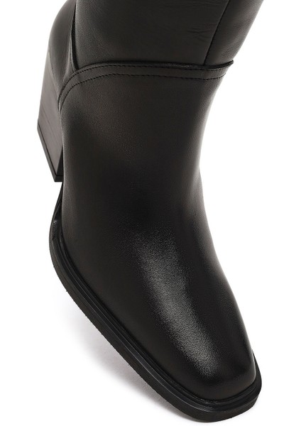 Kadın Siyah Kalın Topuklu Deri Çizme 25WFD141418