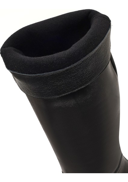 Kadın Siyah Kalın Topuklu Deri Çizme 25WFD141418