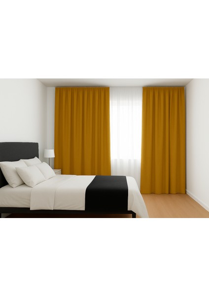 Hardal Sarısı Işık Geçirmez Termal Kornişli Blackout Karartma Saten Perde Enxboy fiyatları