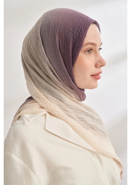 Mürdüm Ekru Armanda Degrade Biyeli Müslin Şal 3359 modelleri