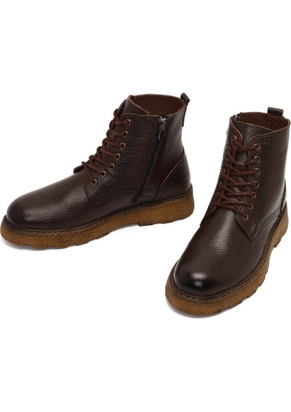 Erkek Kahverengi Fermuarlı Kalın Tabanlı Deri Bot 25WFD7517FT modelleri