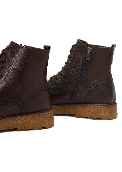 Erkek Kahverengi Fermuarlı Kalın Tabanlı Deri Bot 25WFD7517FT