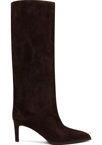 Kadın Kahverengi Ince Topuklu Süet Deri Çizme 25WFD491710