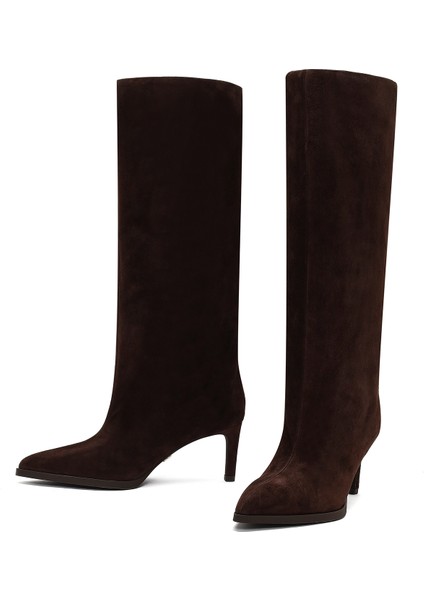 Kadın Kahverengi Ince Topuklu Süet Deri Çizme 25WFD491710 modelleri